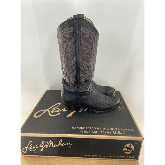 Larry Mahan Western Cowboy Boots Mens Size 8 D Black Genuine Lizard Vintage
